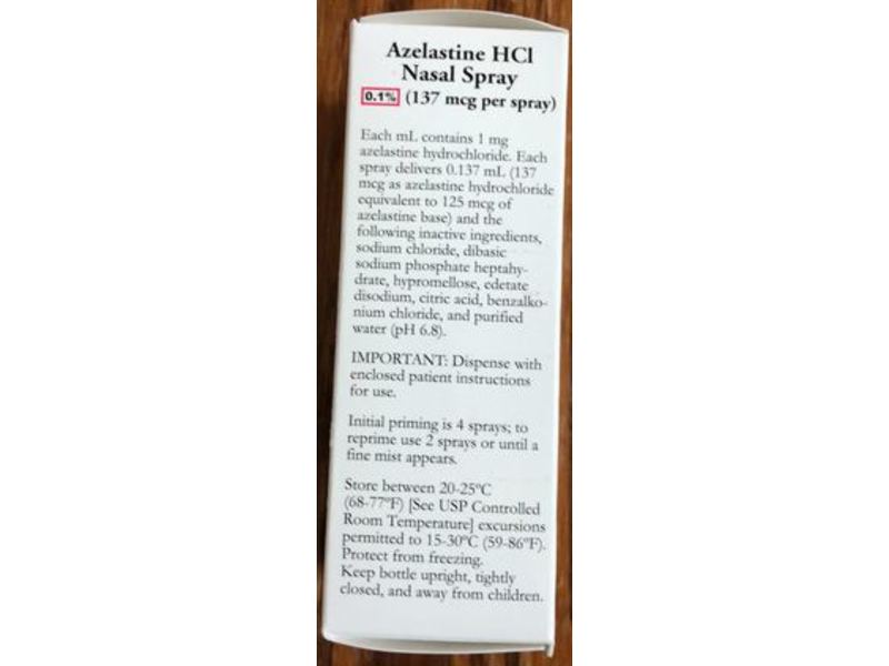 Azelastine HCI Nasal Solution (Nasal Spray), 0.1%, 137 mcg, 30 mL, Breckenridge Pharmaceuticals (RX)