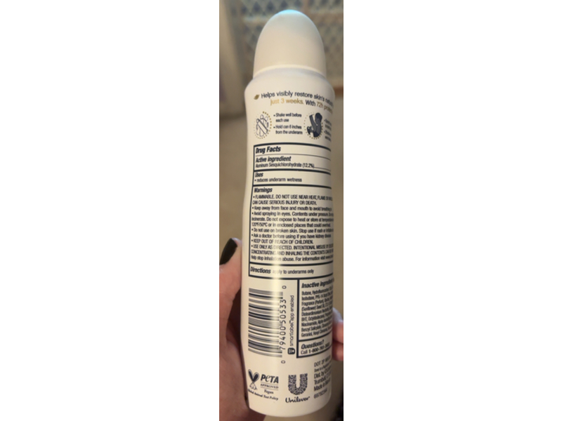 Dove Even Tone Antiperspirant Deodorant Dry Spray, Peach Blossom & Rice Milk, 3.8 oz/107 g