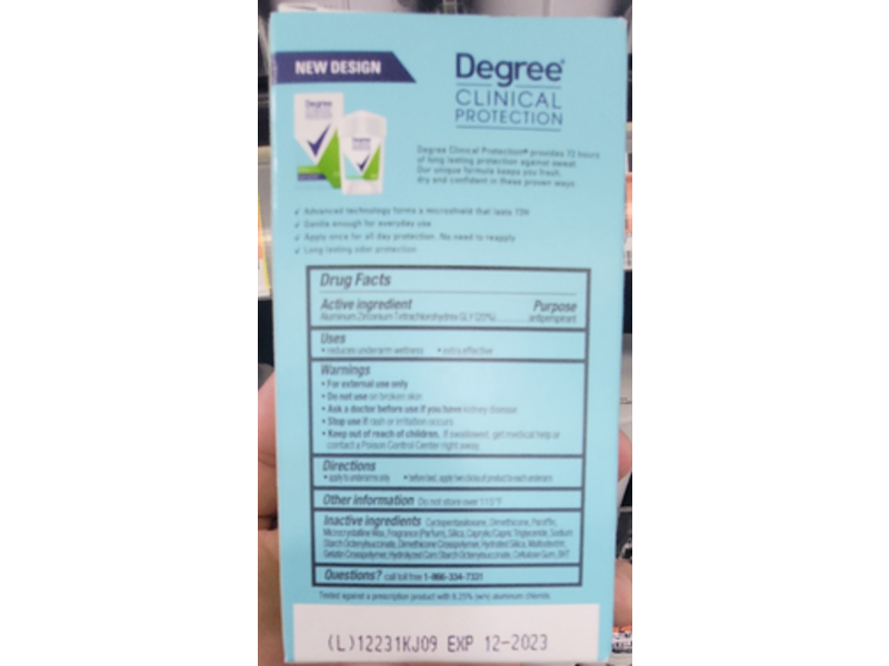 Degree Clinical Protection Stress Control Antiperspirant Deodorant, White Flowers, 1.7 oz/48 g
