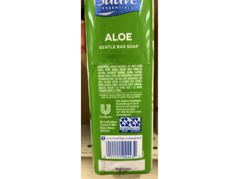 Suave Essentials Gentle Bar Soap, Aloe, 4 oz/113 g, Pack Of 8