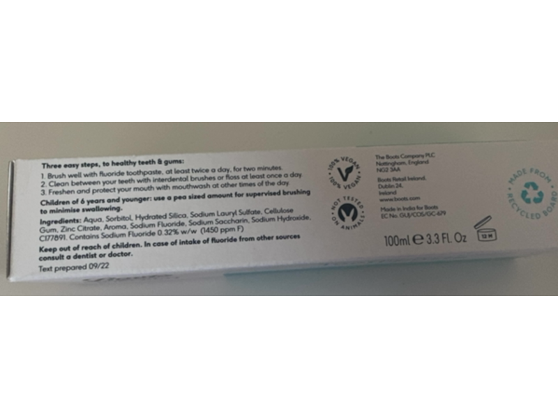 Boots Total Care Maximum Fluoride Protection Toothpaste, 3.3 fl oz/100 mL