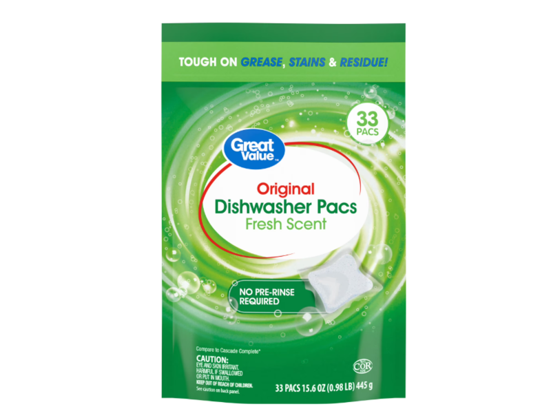 Great Value Original Dishwasher Pacs, Fresh Scent, 15.6 oz/445g, 33 Count