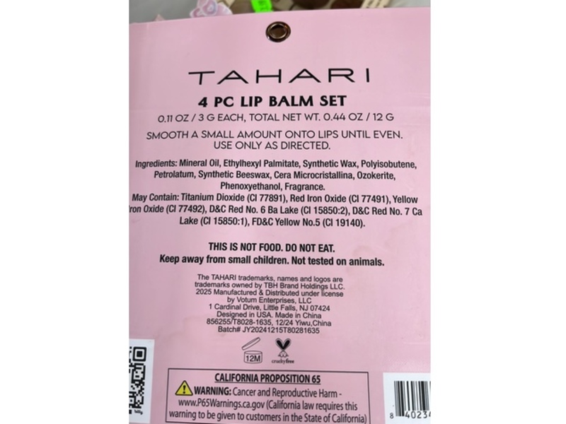 Tahari Lip Balm Set, 0.11 oz/3 g, Set Of 4
