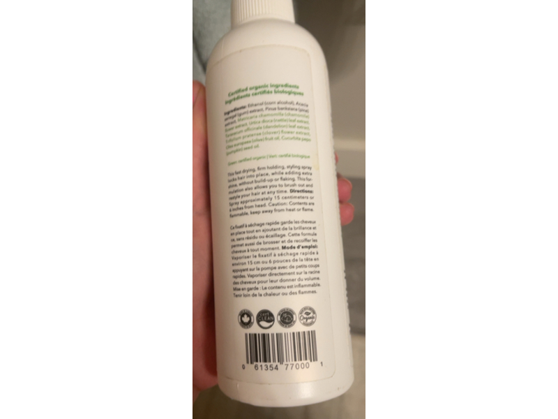 Carina Organics Fast Drying Hairspray, Unscented, 8.4 fl oz/250 mL