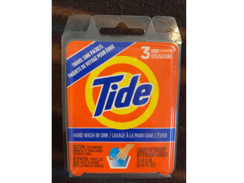 Tide Liquid Detergent Travel Sink Packets, 0.45 fl oz/4.5 mL, 3 Count