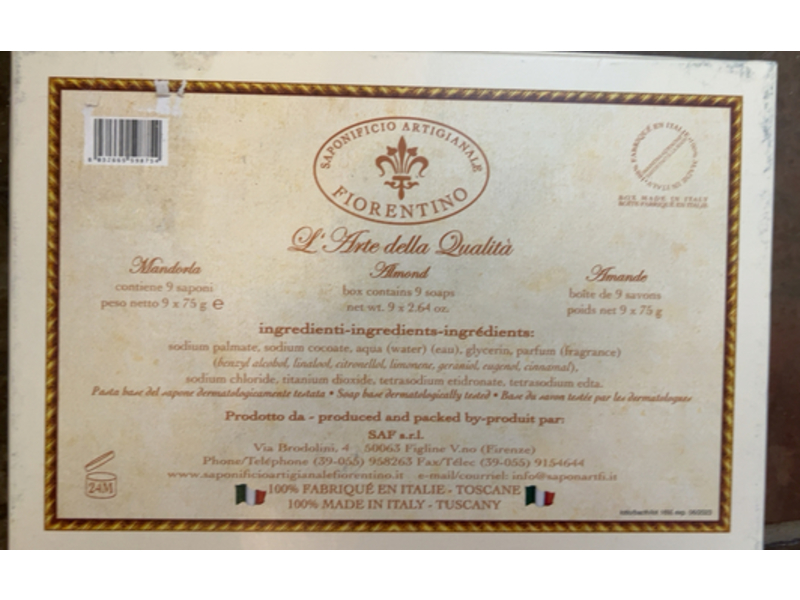 Saponificio Artigianale Fiorentino Soap, Italian Almond, 2.64 oz , Pack Of 9