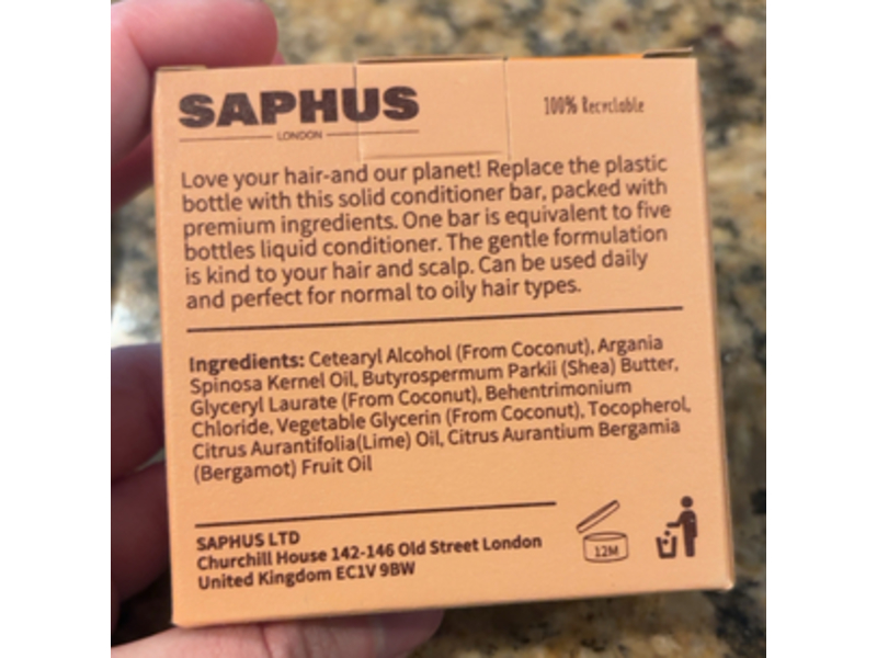 Saphus Conditioner Bar, Citrus & Orange, 3 oz/85 g