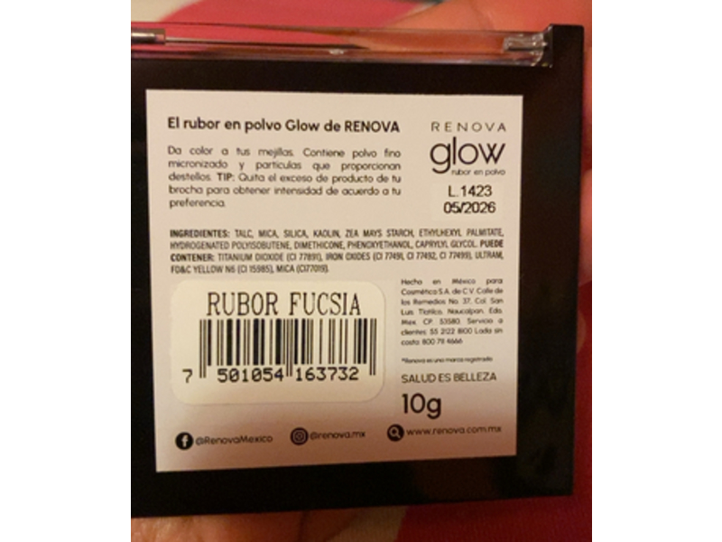 Renova Glow Rubor En Polvo, Fucsia, 10 g