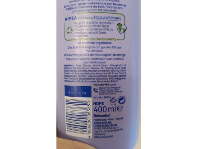 Nivea Pampering Soft Milk, 400 mL