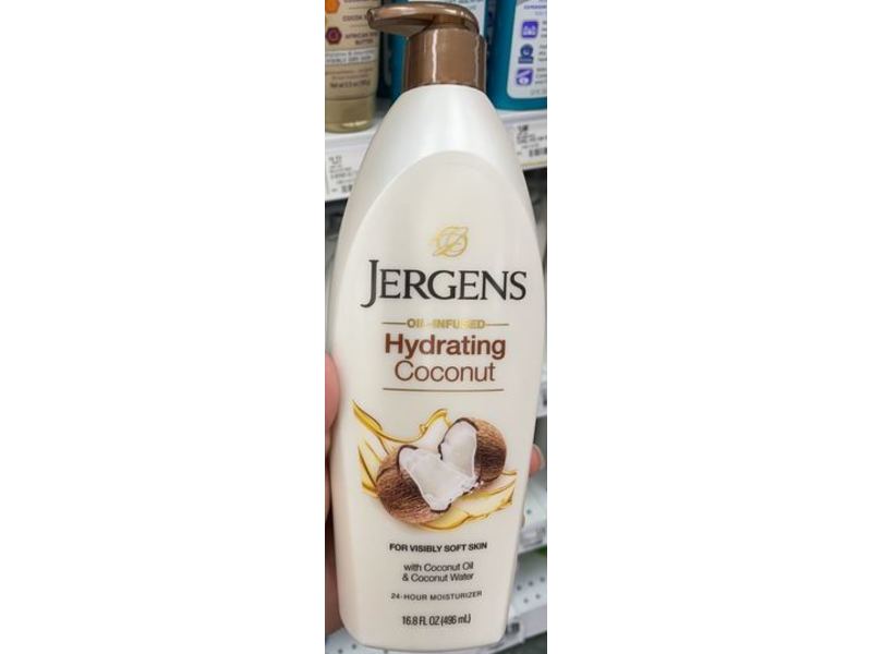 Jergens Hydrating Coconut 24-Hour Moisturizer, Oil-Infused, Visibly Soft Skin, 16.8 fl oz/496 mL