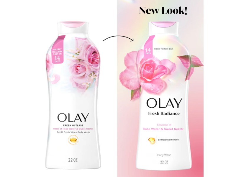 Olay Fresh Outlast Body Wash, Rose Water & Sweet Nectar, B3 Complex, 23.6 fl oz/700 mL