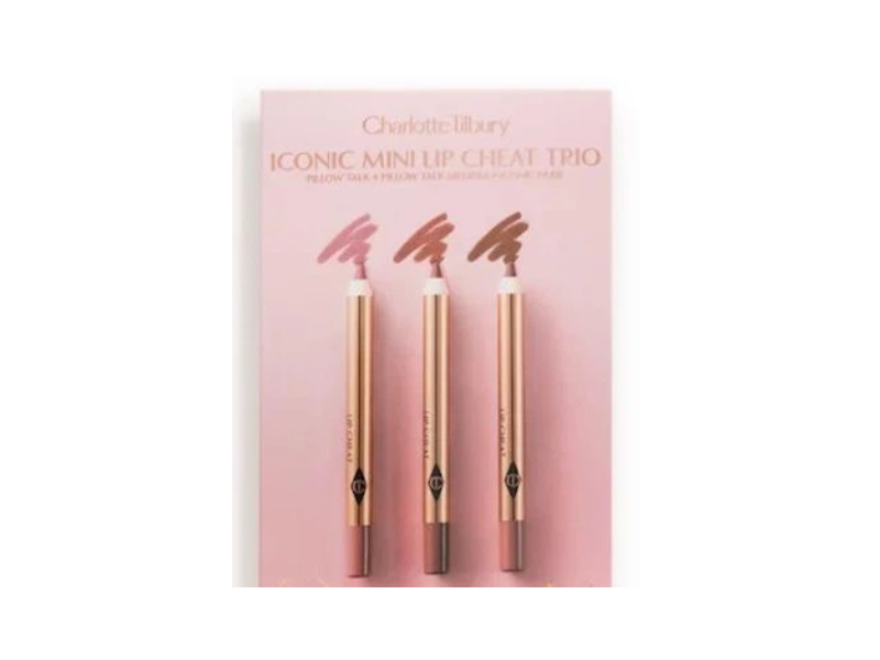 Charlotte Tilbury Iconic Mini Lip Cheat Lip Liner Trio, Pillow Talk + Pillow Talk Medium + Iconic Nude, 0.02 oz/0.8 g