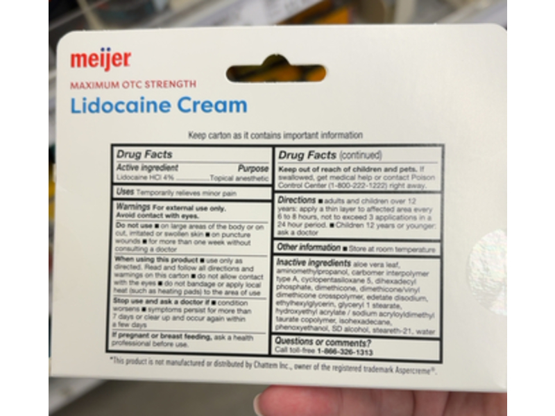 Meijer Lidocaine Cream, Unscented, 2.7 oz/76.5 g