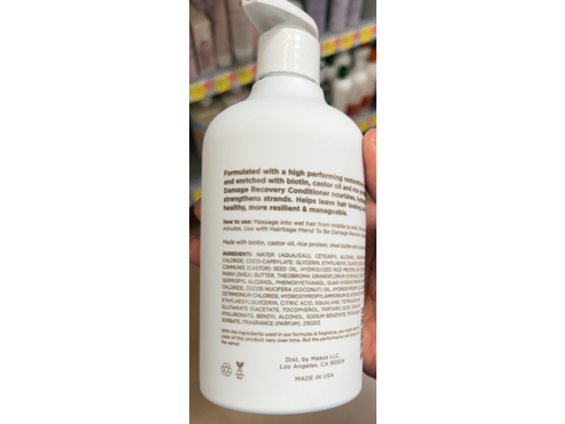 Hairitage By Mindy McKnight Mend To Be Damage Recovery Conditioner, Biotin, Castor Oil & Rice Protein, 13 fl oz/384 mL