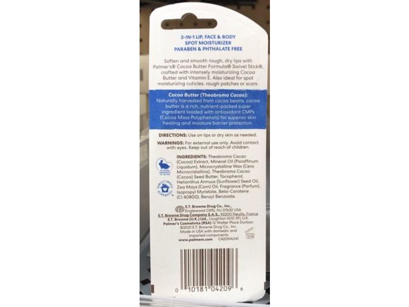 Palmer's Softens Smoothes Swivel Stick, Cocoa Butter, 0.5 oz/14 g, Pack Of 2