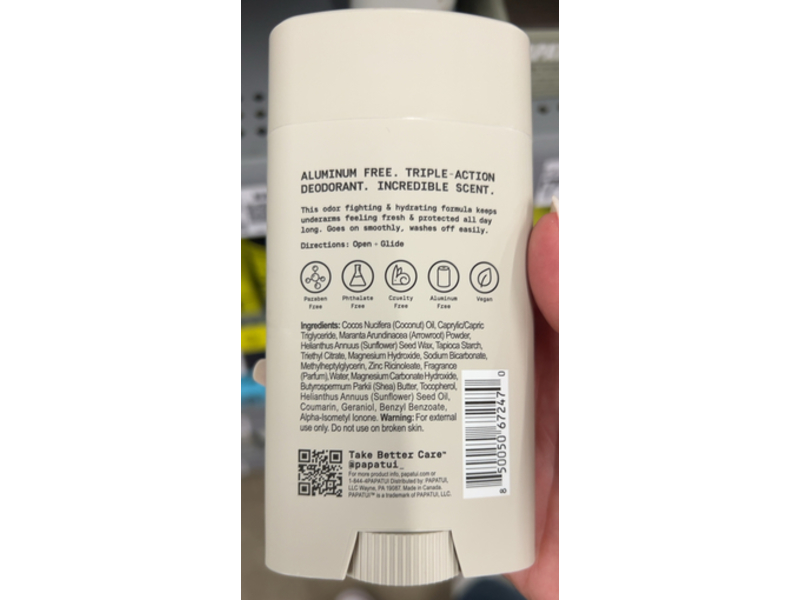 Papatui Triple Action Deodorant, Vanilla Shea, 2.6 oz/73 g