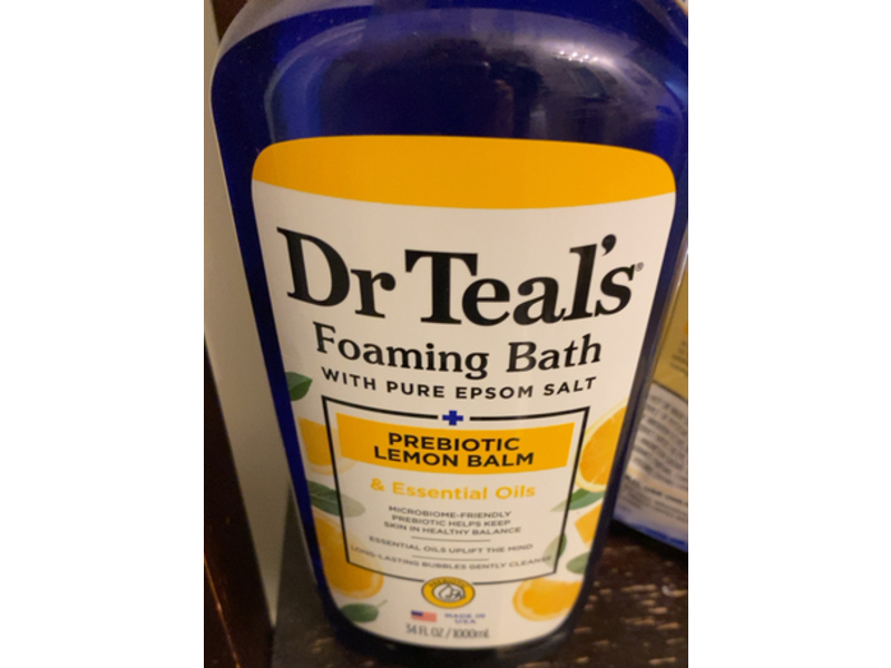 Dr Teal's Foaming Bath Pure Epsom Salt, Lemon Balm & Essential Oils, 34 fl oz/1000 mL, Pack Of 4