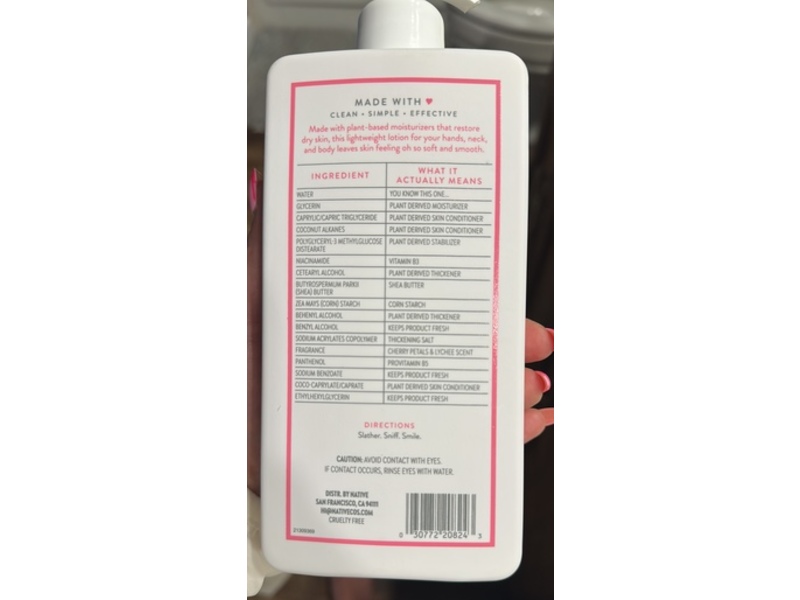 Native Moisturizing Lotion, Cherry Petal & Lychee, 16.5 fl oz/487 mL