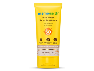 Mamaearth Rice Dewy Bright Sunscreen, SPF 50 PA++++, Rice Water & NIacinamide, 80 g