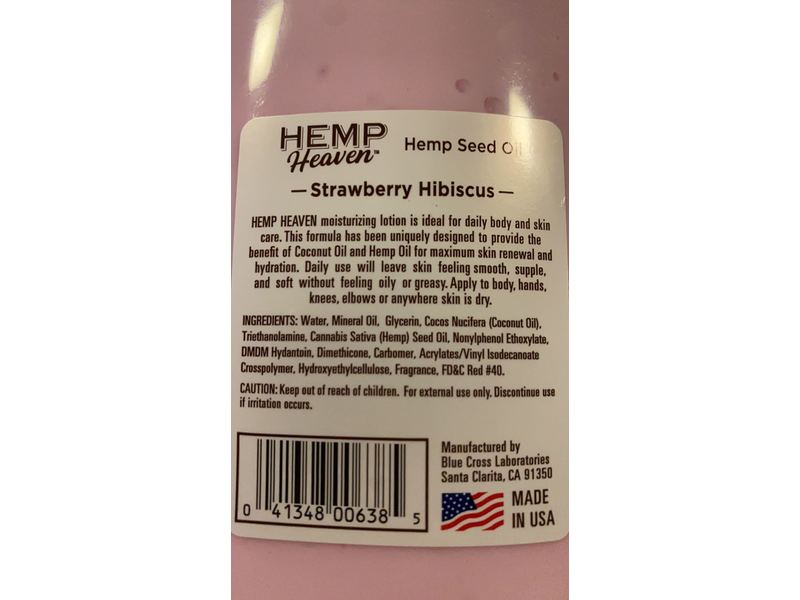 Hemp Heaven Natural Body Lotion, Hemp Seed Oil & Strawberry Hibiscus, 18 fl oz/532 mL