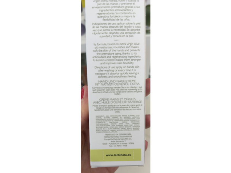 La Chinata Hand and Nail Cream, Extra Virgin Olive Oil, 2.53 fl oz/75 mL