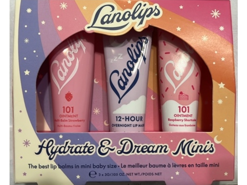 Lanolips Hydrate & Dream Minis Lip Balm & Lip Mask Gift Set, Strawberry, Raspberry Shortcake