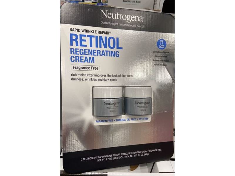 Neutrogena Rapid Wrinkle Repair Retinol Regenerating Cream, Fragrance Free, 3.4 oz/96 g, Pack Of 2