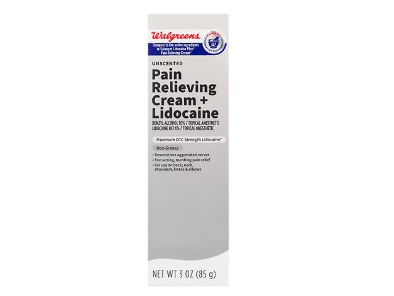 Walgreens Pain Relieving Cream+Lidocaine, Unscented, 3 oz/85 g