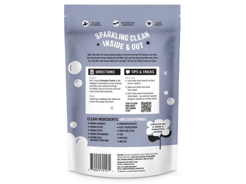 Molly's Suds Dishwasher Powder, Unscented, 79 oz/2.23 Kg, 120 Loads