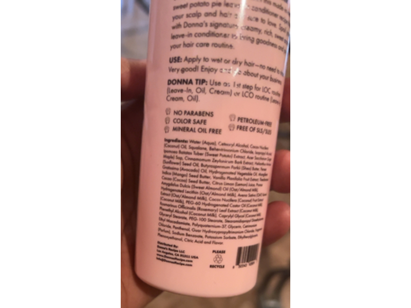 Donna's Recipe Extra Creamy Leave - In Conditioner, Sweet Potato Pie, 8 fl oz/240 mL