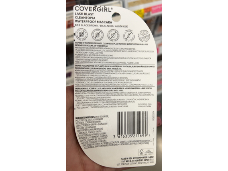 Covergirl Lash Blast Cleantopia Waterproof Mascara, 835 Black Brown, 0.32 fl oz/9.5 mL