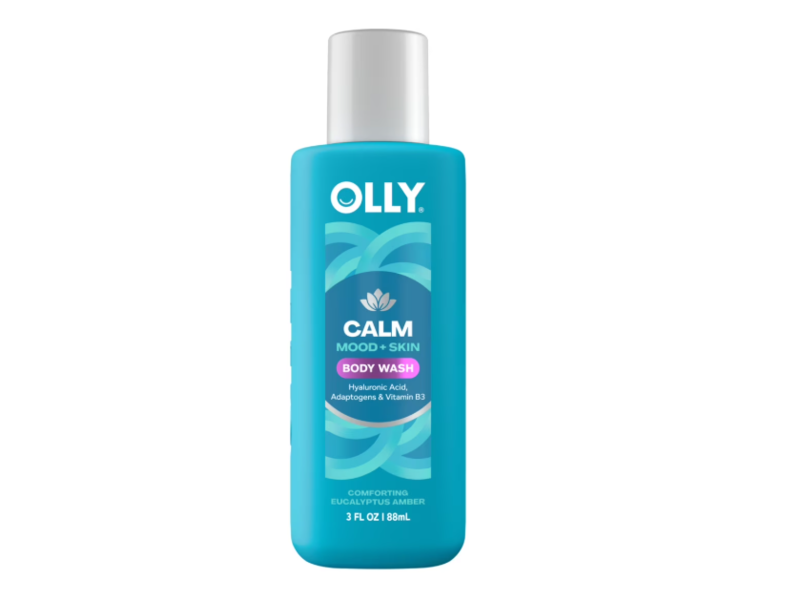 Olly Calm Mood + Skin Body Wash, Hyaluronic Acid, Adaptogens & Vitamin B3, Comforting Eucalyptus Amber, 3 fl oz/88 mL