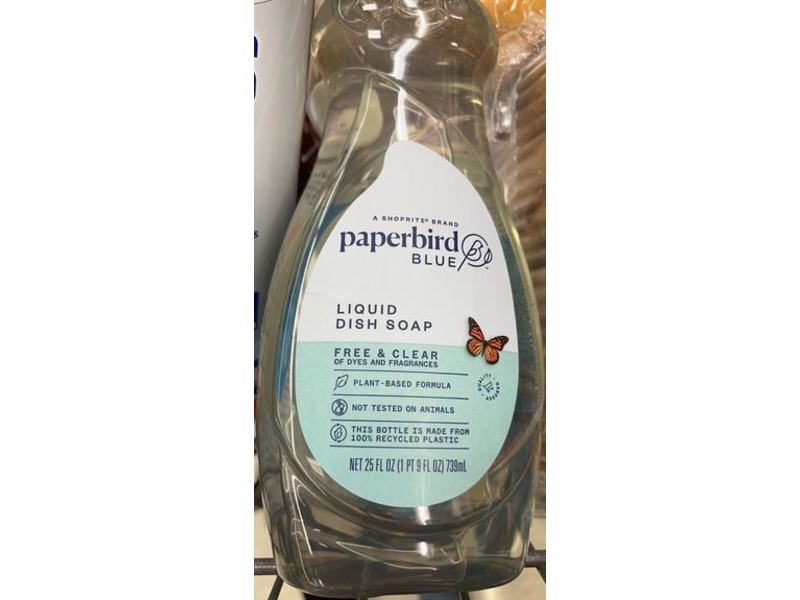 Paperbird Blue Liquid Dish Soap, Free & Clear, 25 fl oz/739 mL