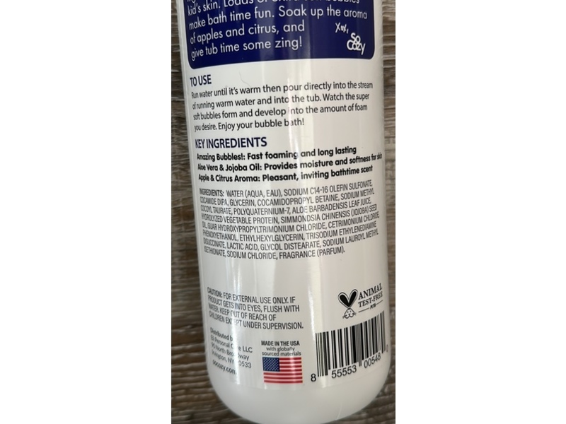SO COZY Kids Moisturizing Bubble Bath, Apple + Citrus & Glycerin, 20 fl oz/591 mL