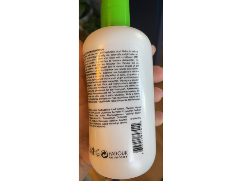 CHI Naturals Hydrating Shampoo, Aloe Vera & Hyaluronic Acid, 12 fl oz/355 mL