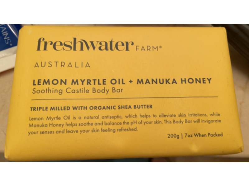 Freshwater Man Soothing Castile Body Bar, Lemon Myrtle Oi + Manuka Honey, 7 oz/200 g