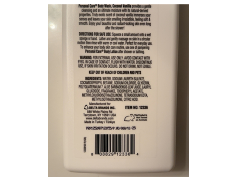 Personal Care Body Wash, Coconut Vanilla, 15 fl oz/444 mL