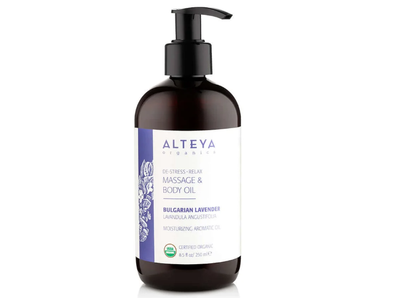 Alteya Organics De-Stress + Relax Massage & Body Oil, Lavandula Angustifolia, 8.5 fl oz/250 mL