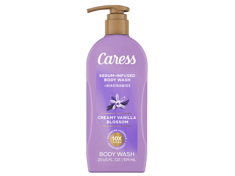 Caress Serum Infused Body Wash, Creamy Vanilla Blossom, 20 fl oz/591 mL, Pack Of 4