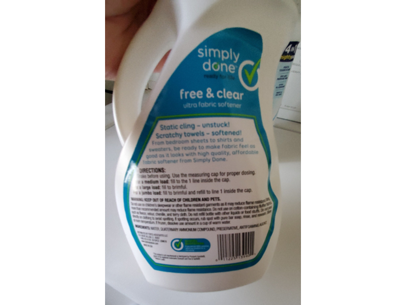 Simply Done Ultra Fabric Softener, Free & Clear, 60 Loads, 51 fl oz/1.51 L
