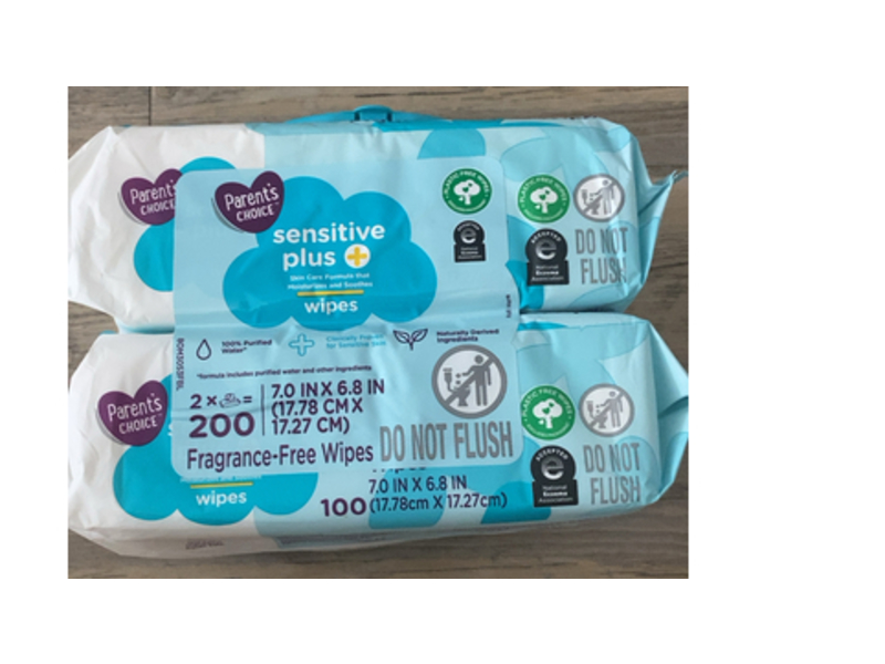 Parent Choice Sensitive Plus Moisturizes & Soothes Wipes, 100 Count, Pack Of 2