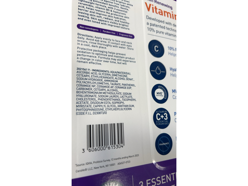 CeraVe Skin Renewing Serum, Vitamin C, 1 fl oz/30 mL, Pack Of 2