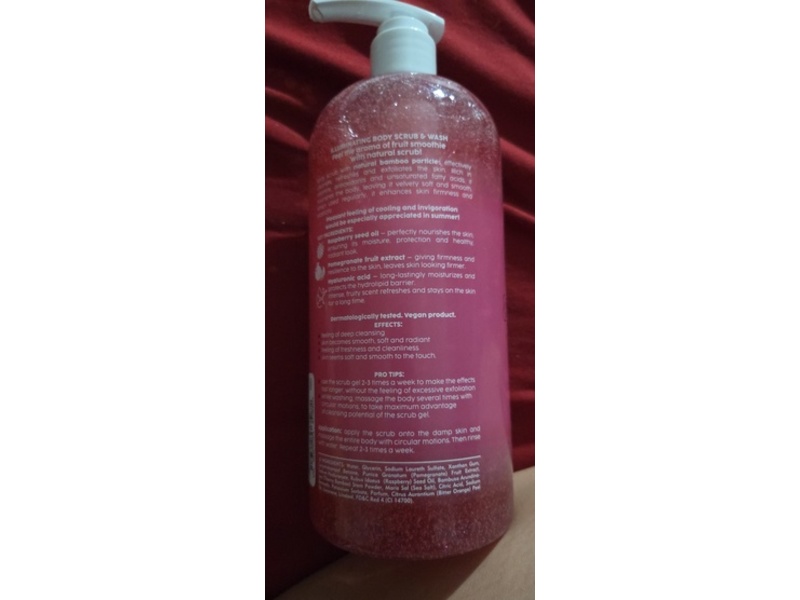 B.lab Cosmetics Illuminating Body Scrub & Wash, Raspberry + Pomegranate, 33.8 fl oz/1000 mL