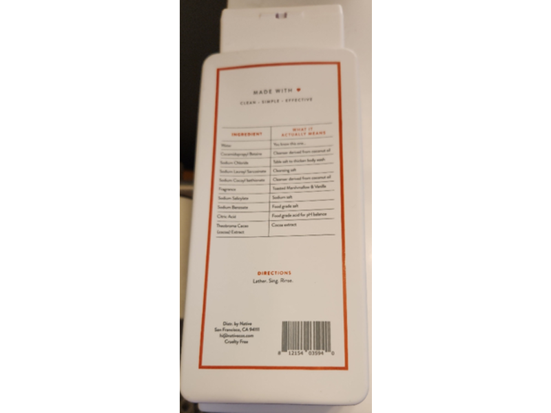 Native Body Wash Toasted Marshmallow & Vanilla, 18 fl oz, 2 Pack Of 2