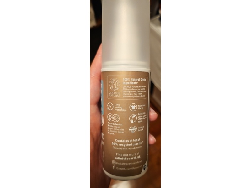 Salt Of The Earth Deodorant, Ginger + Jasmine, 3.38 fl oz/100 mL