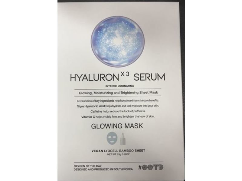 Ootd Hyaluron Serum Intense Illuminating Glowing, Moisturizing & Brightening Sheet Mask,0.88 oz/25 g