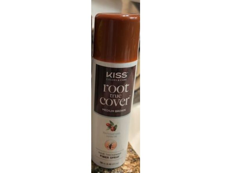 Kiss Color & Care Root True Cover Hair Thickening Fiber Spray, Medium Brown, 3.4 fl oz/100 mL