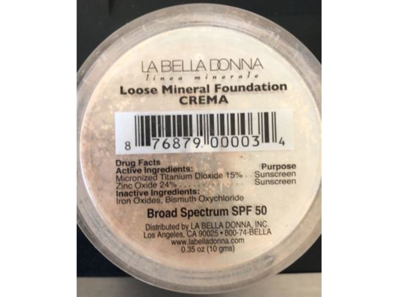 La Bella Donna Loose Mineral Foundation, SPF 50, Crema, 0.35 oz/ 10 g