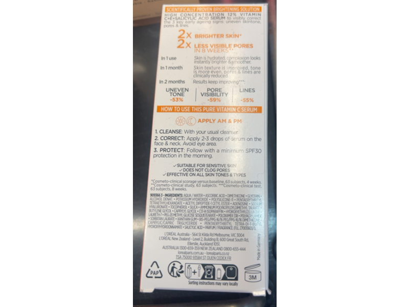 L'Oreal Paris Revitalift Clinical Brightening Serum, 12% Pure Vitamin C + E + Salicylic, 30 mL