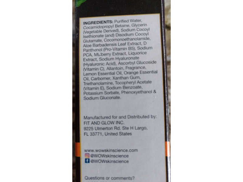 Wow Brightening Vitamin C Face Wash, 3.4 fl oz/100 ml